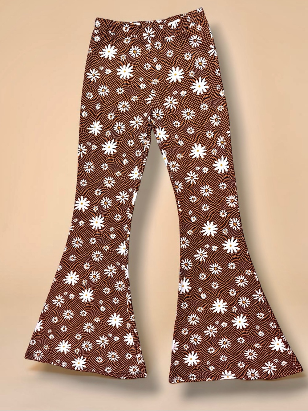 Altard State 1970s Retro Daisy Checkered Flare Leggings